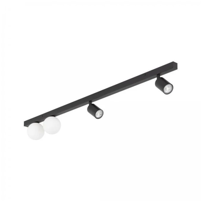Lampa sufitowa listwa 115cm ze spotami i kulistymi, szklanymi kloszami VOX 10002 biało‑czarna TK Lighting
