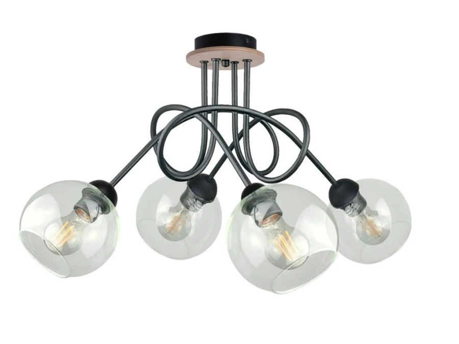 Lampa sufitowa nowoczesna 4xE27 EVIE BLACK/WOOD