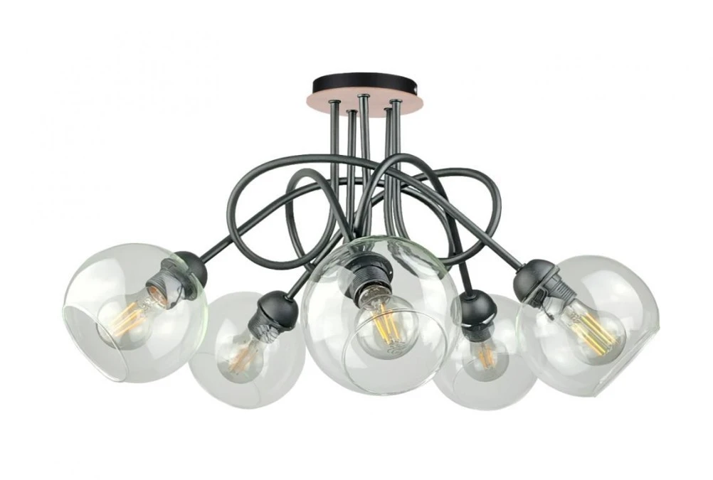 Lampa sufitowa nowoczesna 5xE27 EVIE BLACK/WOOD