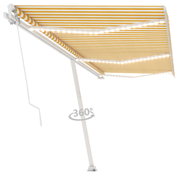Markiza Tarasowa Balkonowa Ręcznie Zwijana Żółto-Biała LED 600 x 300 cm 953312