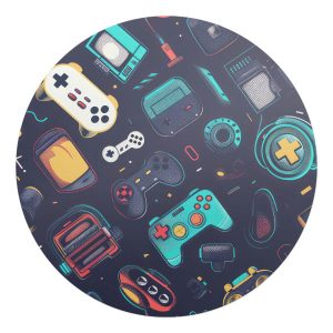 Mata ochronna pod krzesło – Retro gry wzory – fi 100 cm – Podkładka 608507 Mata ochronna pod krzesło – Retro gry wzory – fi 100 cm – Podkładka 608507