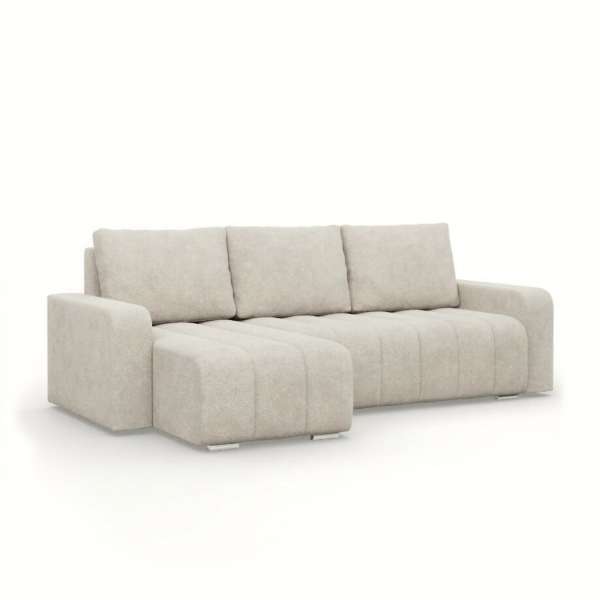 Narożnik rozkładany 1 pojemnik elegancki wygodny Beżowy bouclé 656884