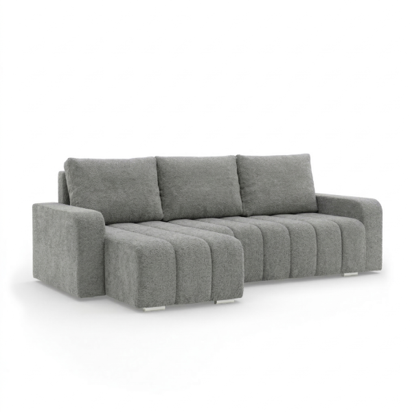 Narożnik rozkładany 1 pojemnik funkcjonalny designerski Ciemnoszary bouclé 656875