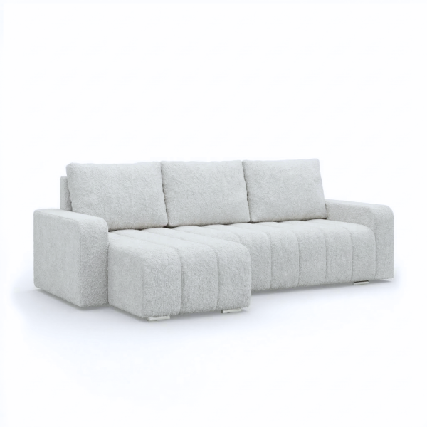 Narożnik rozkładany 1 pojemnik nowoczesny komfortowy Szary bouclé 656899