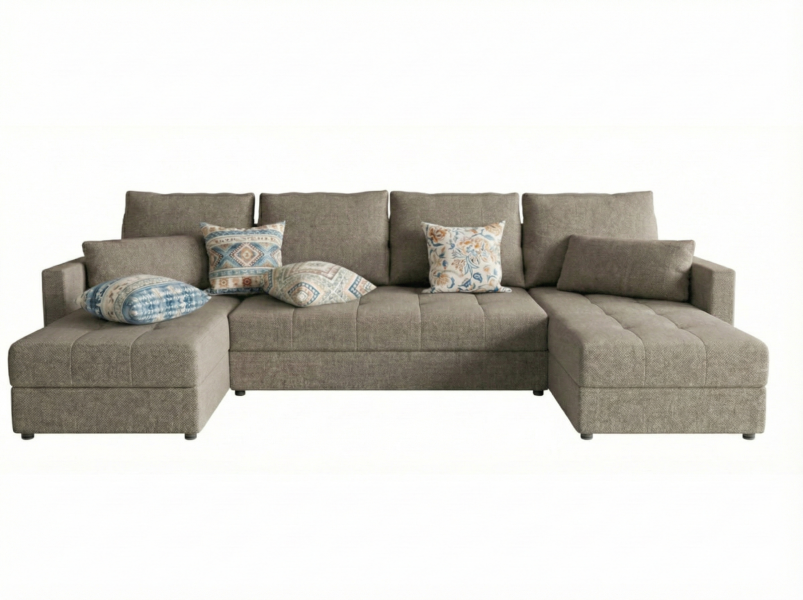 Narożnik Rozkładany Duży Beżowy 287x140 + Siedzisko Pianka T30 - LUCIA 855406