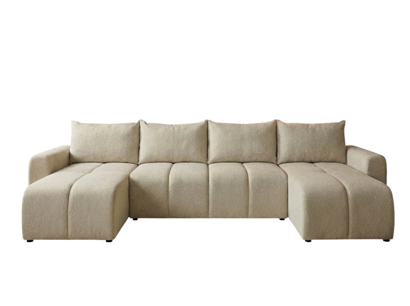 Narożnik Rozkładany Duży Beżowy 318x149 + Siedzisko Pianka T30 - MARTIN 873709