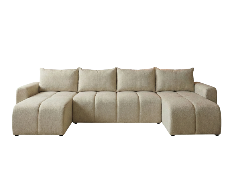 Narożnik Rozkładany Duży Kremowy 318x149 + Siedzisko Pianka T30 - MARTIN 873695