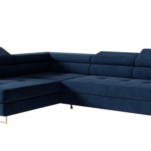 Narożnik rozkładany MERY z regulowanymi zagłówkami na złotych nóżkach lewy 808948 Narożnik rozkładany MERY z regulowanymi zagłówkami na złotych nóżkach lewy 808948
