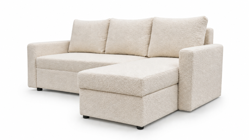 Narożnik rozkładany z funkcją spania Teddy Biały boucle bonell uniwersalny 1084459