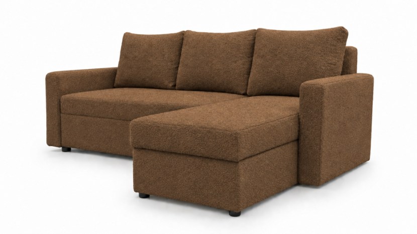 Narożnik rozkładany z funkcją spania Teddy Cappuccino boucle bonell DL 1084464