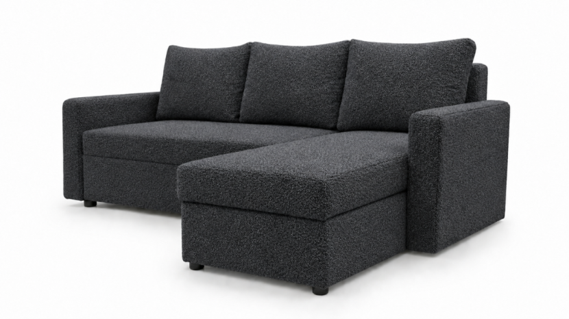 Narożnik rozkładany z funkcją spania Teddy Grafitowy boucle bonell DL 1084465