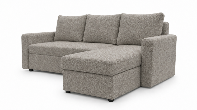 Narożnik rozkładany z funkcją spania Teddy Szarobeżowy boucle bonell 1084463