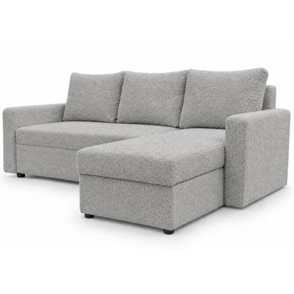 Narożnik rozkładany z funkcją spania Teddy Szary boucle bonell uniwersalny 1084460