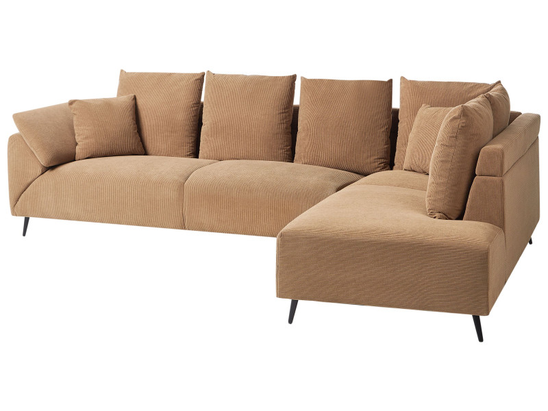 Narożnik sofa duża sztruksowa brązowa z poduchami 390625