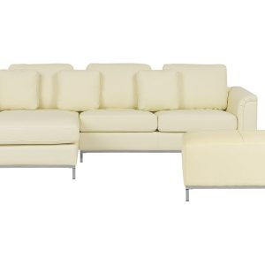 Narożnik sofa skórzana z otomaną beżowy 115398 Narożnik sofa skórzana z otomaną beżowy 115398