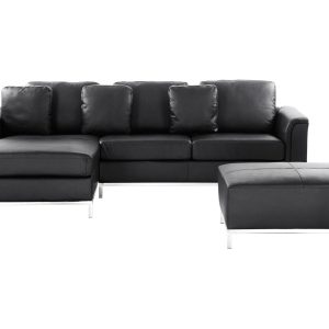 Narożnik sofa skórzana z otomaną czarny 62697 Narożnik sofa skórzana z otomaną czarny 62697