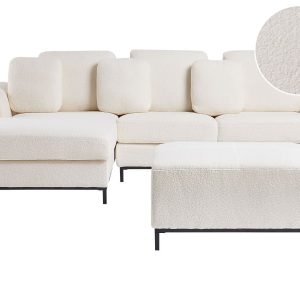 Narożnik sofa z otomaną boucle biały 413049 Narożnik sofa z otomaną boucle biały 413049