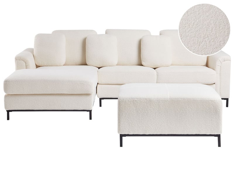 Narożnik sofa z otomaną boucle biały 413049
