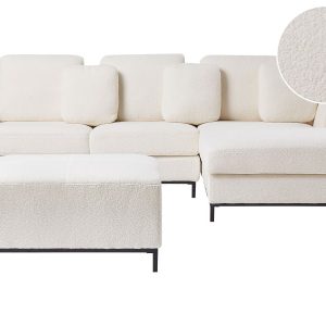 Narożnik sofa z otomaną boucle biały 413045 Narożnik sofa z otomaną boucle biały 413045