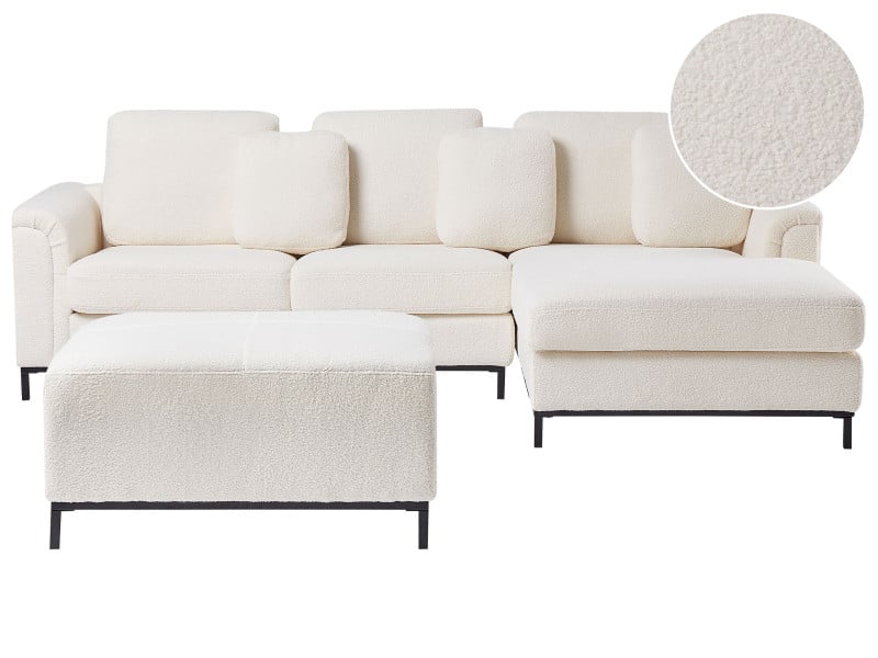 Narożnik sofa z otomaną boucle biały 413045