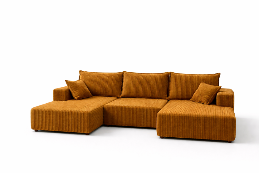 Narożnik SOFT U z funckją spania musztardowy sztruks 937645