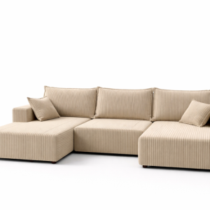 Narożnik SOFT U z funkcją spania pojemnkiem beżowy sztruks 937637