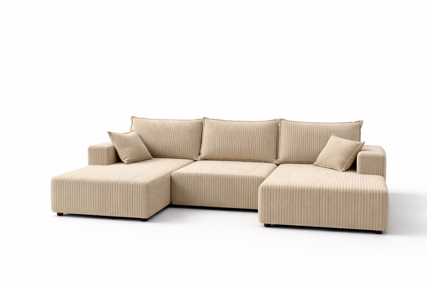 Narożnik SOFT U z funkcją spania pojemnkiem beżowy sztruks 937637