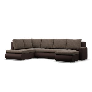 Narożnik U, Funkcja spania, Otomana + Leżanka, Pojemniki, Brązowy 516512 Narożnik U, Funkcja spania, Otomana + Leżanka, Pojemniki, Brązowy 516512