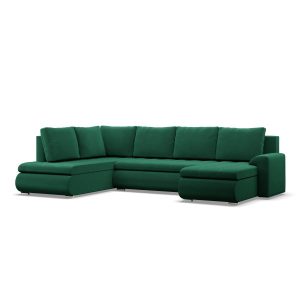 Narożnik U, Funkcja spania, Otomana + Leżanka, Pojemniki, Zielony 516531 Narożnik U, Funkcja spania, Otomana + Leżanka, Pojemniki, Zielony 516531