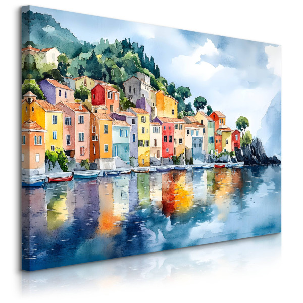 Obraz Akwarelowe Budynki Przy Wybrzeżu 120x80cm 647753