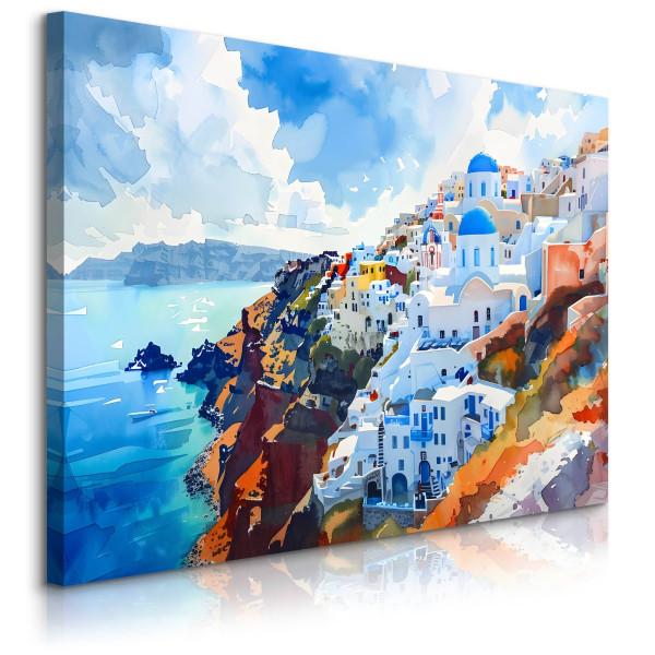 Obraz Akwarelowy Pejzaż Santorini 70x50cm 646645