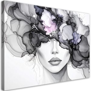 Obraz atramentowy do salonu sypialni, Kobieta z kwiatami na głowie 90×60 776610 Obraz atramentowy do salonu sypialni, Kobieta z kwiatami na głowie 90×60 776610