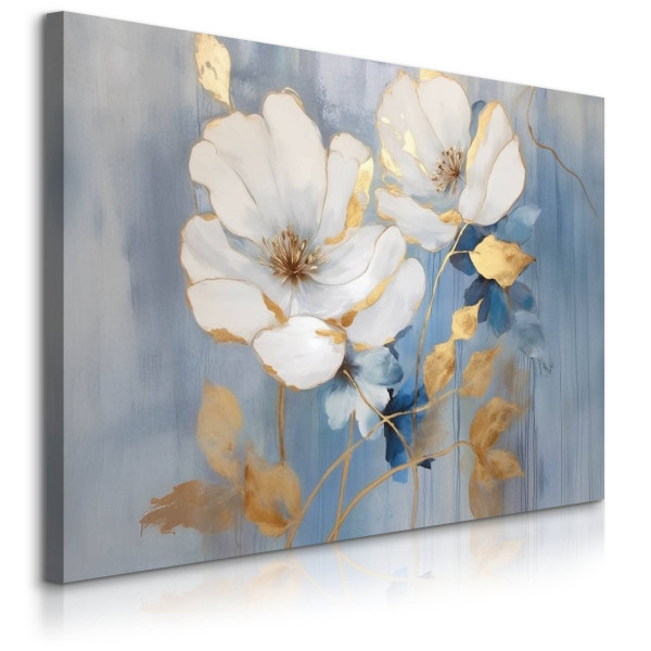 Obraz Białe Akwarelowe Kwiaty W Stylu Glamour 90x60cm 651384