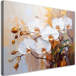 Obraz, Białe Kwiaty Orchideii na abstrakcyjnym beżowym tle 90×60 780555