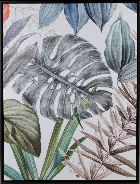 Obraz botaniczny 63x83 cm zielono‑biały ręcznie malowany na płótnie 990010