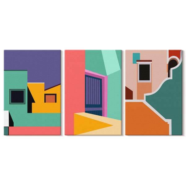 Obraz canvas 3 częściowy Barwne miasto | 3x40x60 | Wallfluent 792634