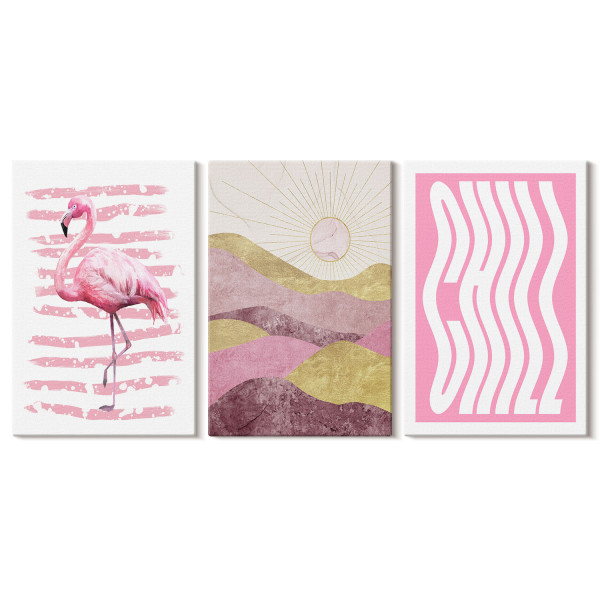 Obraz canvas 3 częściowy Flamingowy relaks | 3x40x60 | Wallfluent 792630