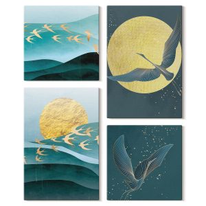 Obraz canvas 4 częściowy Abstrakcja pejzaż ptaki |40×40, 40×60| Wallfluent 797225 Obraz canvas 4 częściowy Abstrakcja pejzaż ptaki |40×40, 40×60| Wallfluent 797225