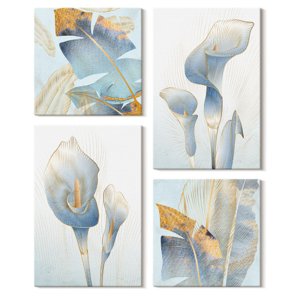 Obraz canvas 4 częściowy Błękitne kwiaty |40x40, 40x60| Wallfluent 797036