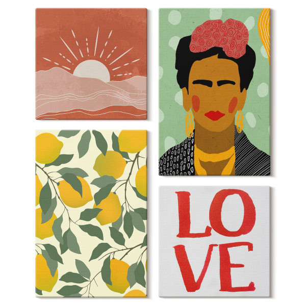 Obraz canvas 4 częściowy Cytryny LOVE Frida |40x40, 40x60| Wallfluent 797039
