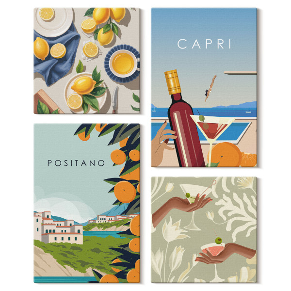 Obraz canvas 4 częściowy Cytryny Positano |40x40, 40x60| Wallfluent 797128