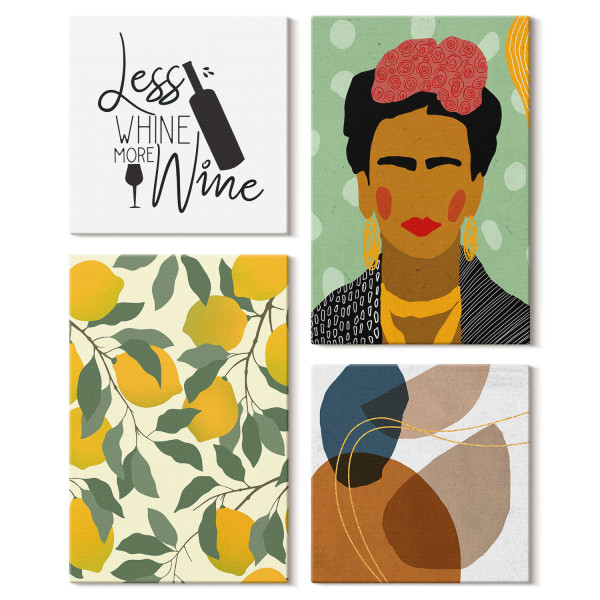 Obraz canvas 4 częściowy Cytryny wino Frida |40x40, 40x60| Wallfluent 797075