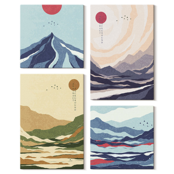 Obraz canvas 4 częściowy Góry japandi |40x40, 40x60| Wallfluent 797168