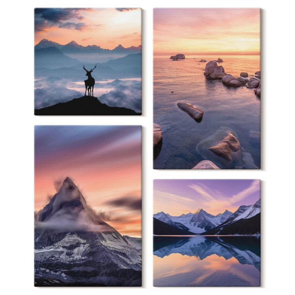 Obraz canvas 4 częściowy Góry jeziora jeleń |40x40, 40x60| Wallfluent 797119