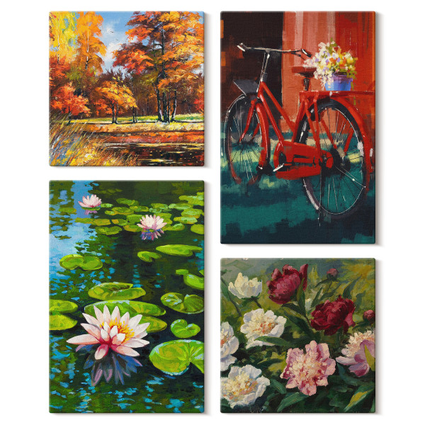Obraz canvas 4 częściowy Jesienny rower |40x40, 40x60| Wallfluent 797110