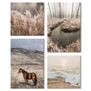 Obraz canvas 4 częściowy Konie morze trawy |40×40, 40×60| Wallfluent 797071 Obraz canvas 4 częściowy Konie morze trawy |40×40, 40×60| Wallfluent 797071