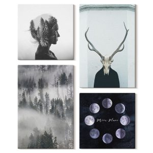 Obraz canvas 4 częściowy Las mgła księżyc |40×40, 40×60| Wallfluent 797209 Obraz canvas 4 częściowy Las mgła księżyc |40×40, 40×60| Wallfluent 797209