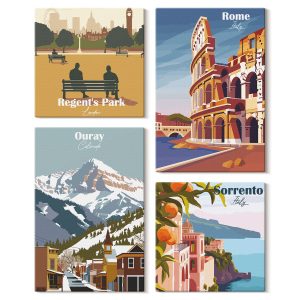 Obraz canvas 4 częściowy Regiony retro |40×40, 40×60| Wallfluent 797229 Obraz canvas 4 częściowy Regiony retro |40×40, 40×60| Wallfluent 797229