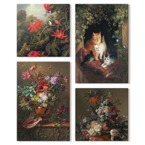 Obraz canvas 4 częściowy Vintage kwiaty koty |40×40, 40×60| Wallfluent 797191 Obraz canvas 4 częściowy Vintage kwiaty koty |40×40, 40×60| Wallfluent 797191