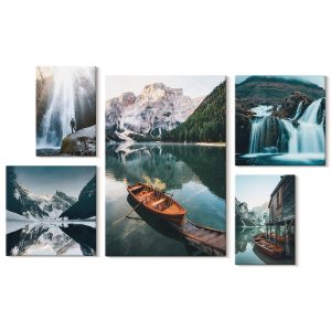 Obraz canvas 5 części Góry z wodospadem|20×30, 30×30, 40×60|Wallfluent 797162 Obraz canvas 5 części Góry z wodospadem|20×30, 30×30, 40×60|Wallfluent 797162